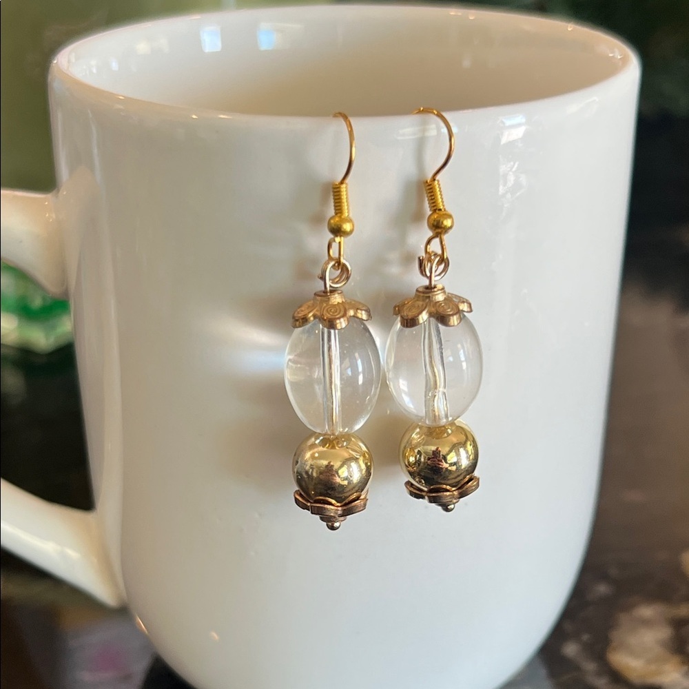 Artisan Gold and Clear Drop Earrings